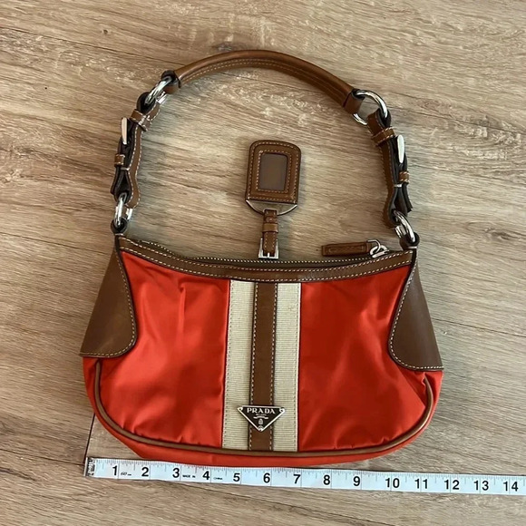 Prada Tessuto Nylon Striped Shoulder Bag - Orange/Brown - Picture 9 of 11